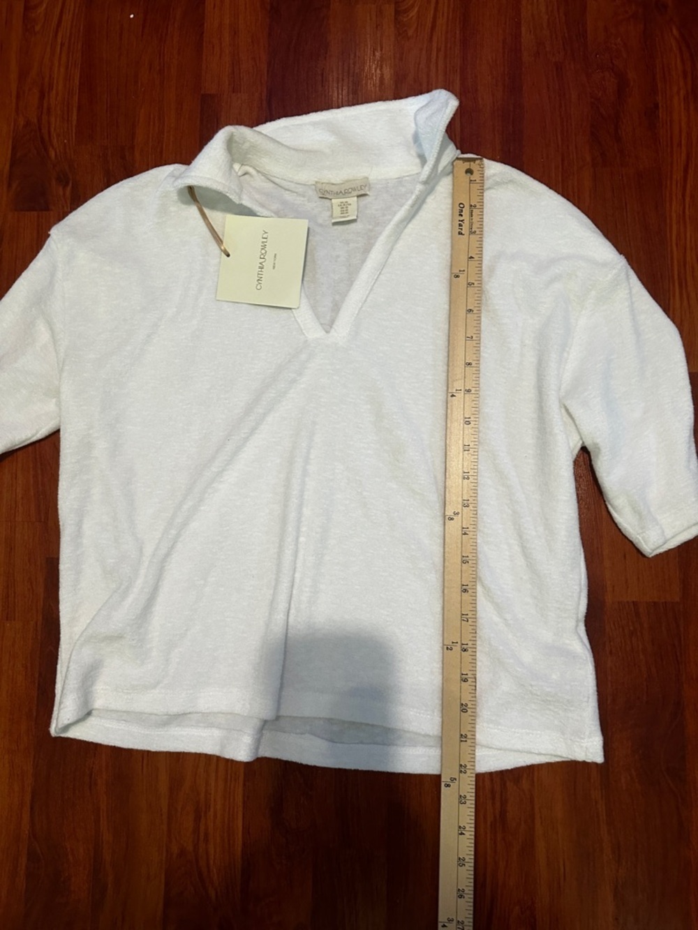 Cynthia Rowley Cream V-Neck Polo TerryClothTop size xL - Picture 5 of 13